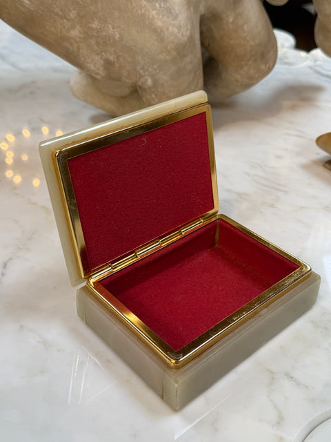 Italian Onyx and Brass Jewelry Box with Velvet Lining, 1960