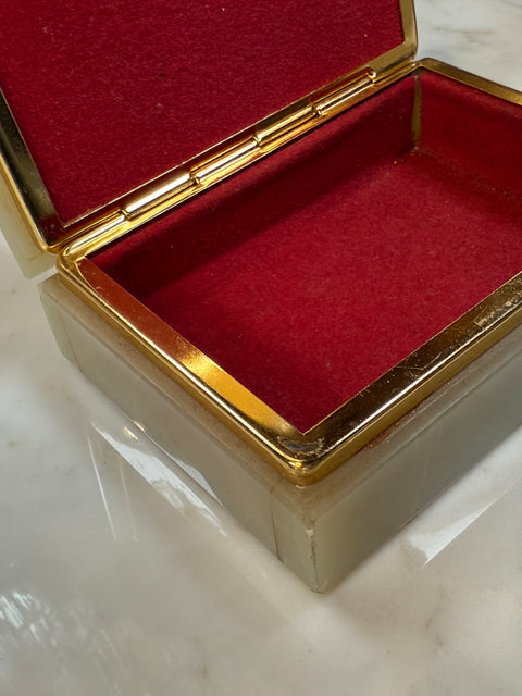 Italian Onyx and Brass Jewelry Box with Velvet Lining, 1960