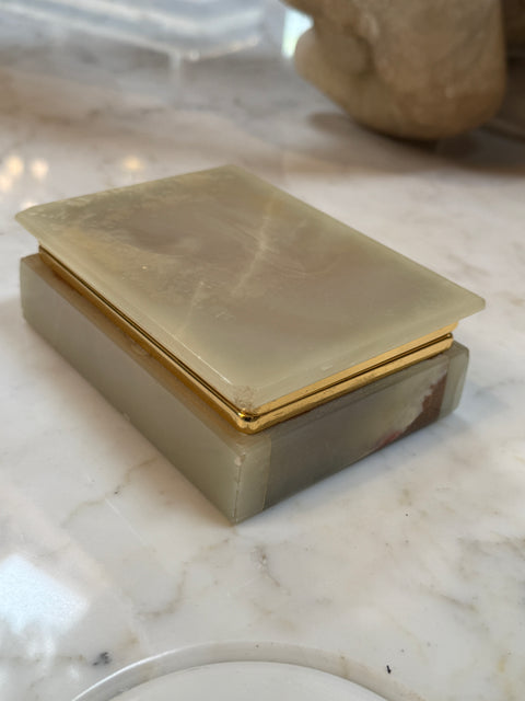 Italian Onyx and Brass Jewelry Box with Velvet Lining, 1960