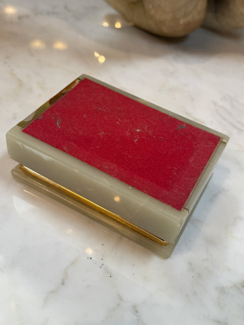 Italian Onyx and Brass Jewelry Box with Velvet Lining, 1960
