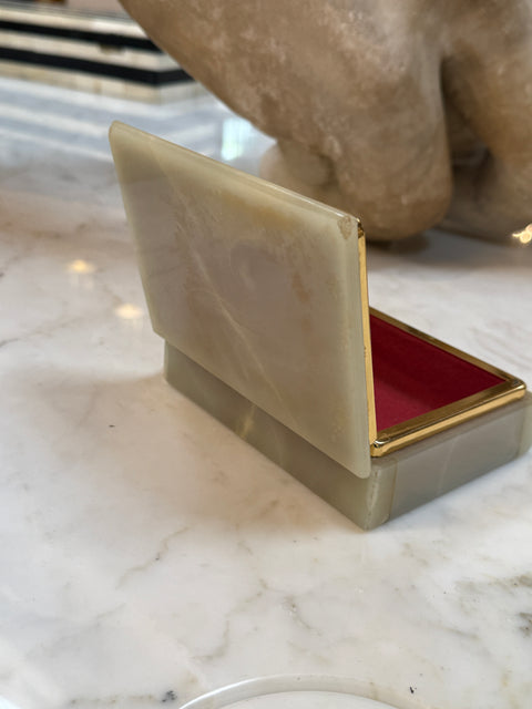 Italian Onyx and Brass Jewelry Box with Velvet Lining, 1960