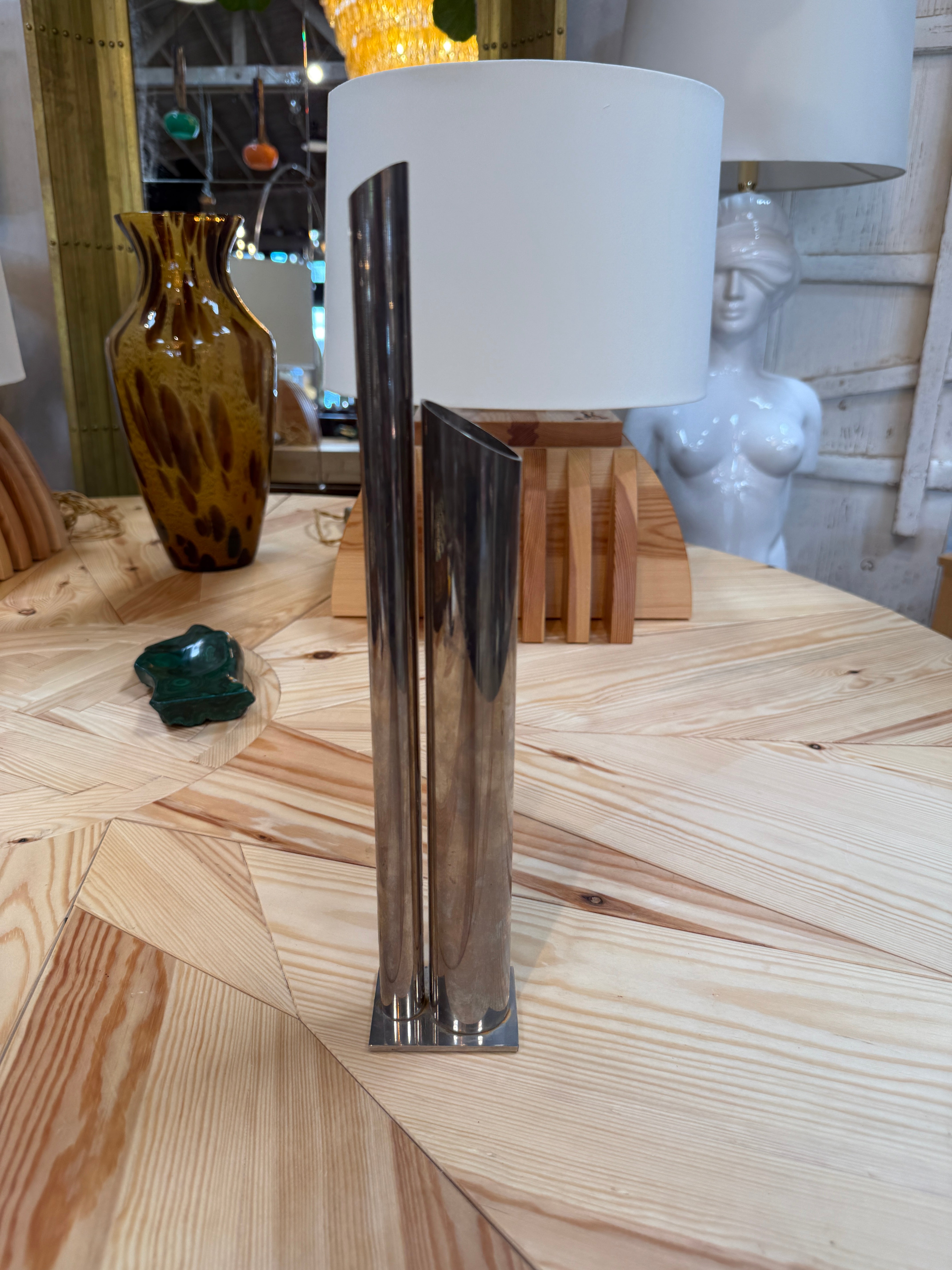 Modernist Sculptural Double-Tube Metal Vase