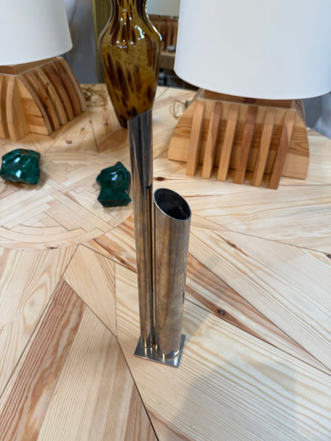 Modernist Sculptural Double-Tube Metal Vase