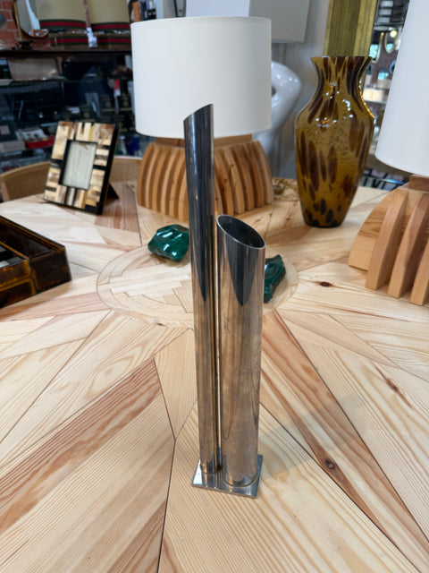 Modernist Sculptural Double-Tube Metal Vase