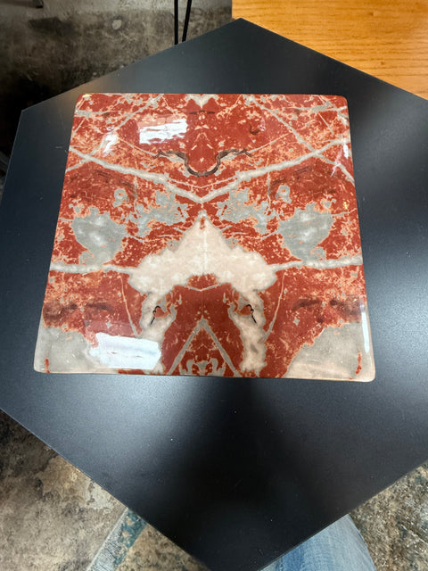 Tommaso Barbi Ceramic Lidded Box with Red Marbleized Glaze and Gold Detailing