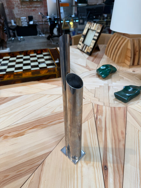 Modernist Sculptural Double-Tube Metal Vase