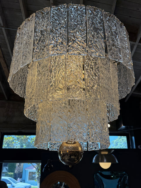Murano Glass Chandelier with Textured Panels