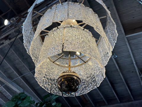 Murano Glass Chandelier with Textured Panels