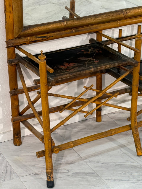 Antique 19th Century Anglo-Japanese Bamboo Hall Tree with Mirror