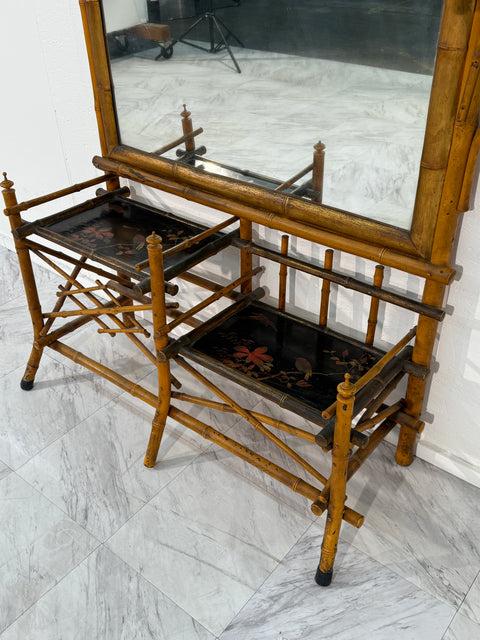 Antique 19th Century Anglo-Japanese Bamboo Hall Tree with Mirror