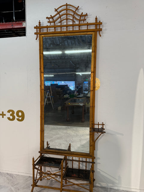 Antique 19th Century Anglo-Japanese Bamboo Hall Tree with Mirror