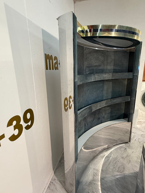 Mid-Century Modern Willy Rizzo Attributed Bar Cabinet in Blue Suede, Brass & Chrome