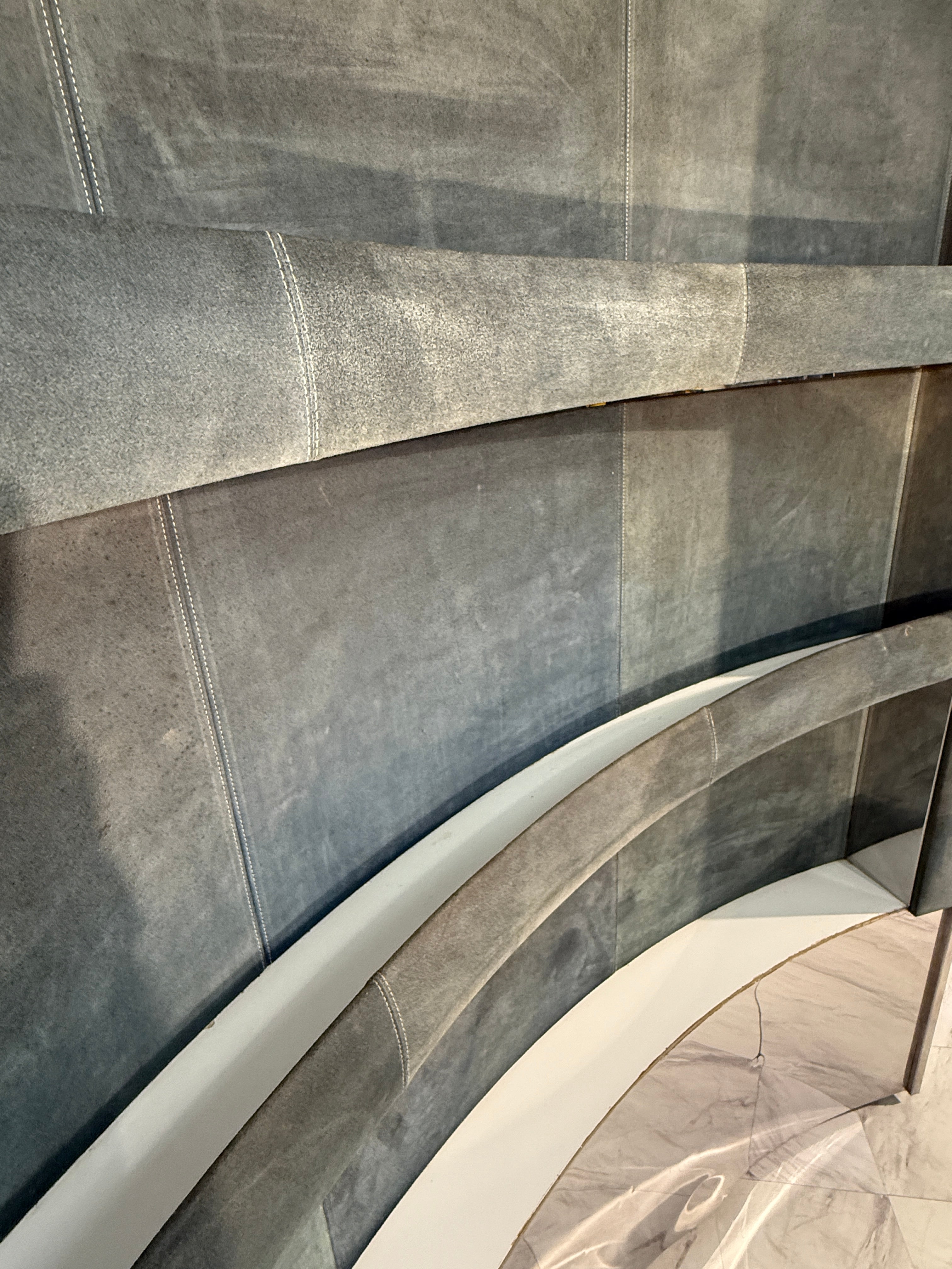 Mid-Century Modern Willy Rizzo Attributed Bar Cabinet in Blue Suede, Brass & Chrome