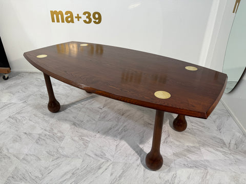 Italian Mid-Century Modern Dining Table in Stained Ash with Brass Inlays
