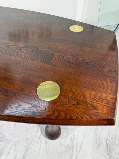 Italian Mid-Century Modern Dining Table in Stained Ash with Brass Inlays