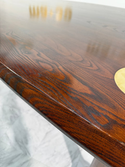 Italian Mid-Century Modern Dining Table in Stained Ash with Brass Inlays