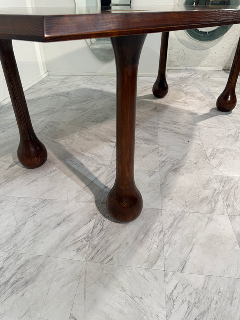 Italian Mid-Century Modern Dining Table in Stained Ash with Brass Inlays