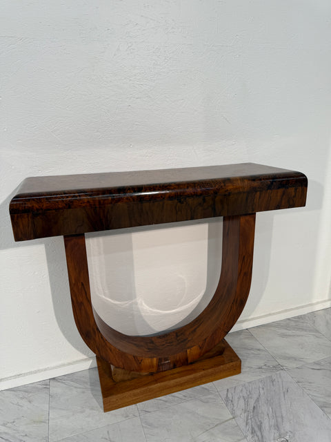 Set of 2 Art Deco Style Console Tables in Bookmatched Burl Wood