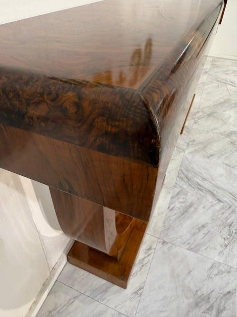 Set of 2 Art Deco Style Console Tables in Bookmatched Burl Wood