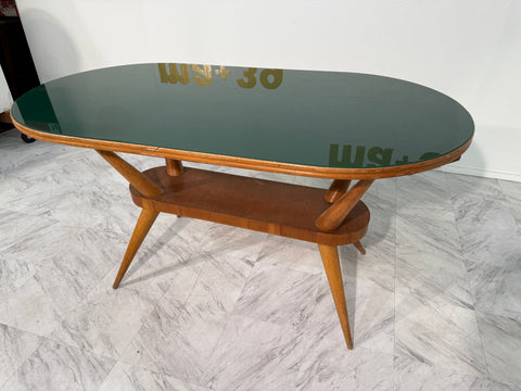 Mid-Century Italian Coffee Table with Green Glass Top, 1950s