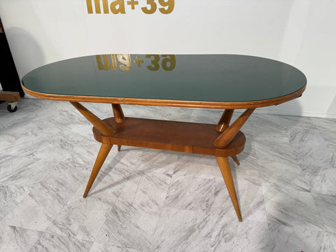 Mid-Century Italian Coffee Table with Green Glass Top, 1950s