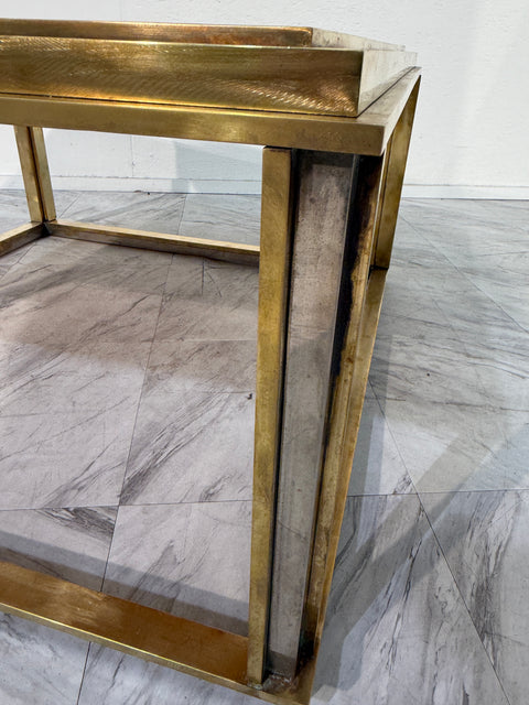 Romeo Rega Italian Brass and Burl Wood Coffee Table, 1970s