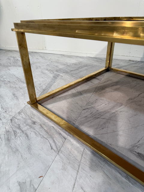 Romeo Rega Italian Brass and Burl Wood Coffee Table, 1970s