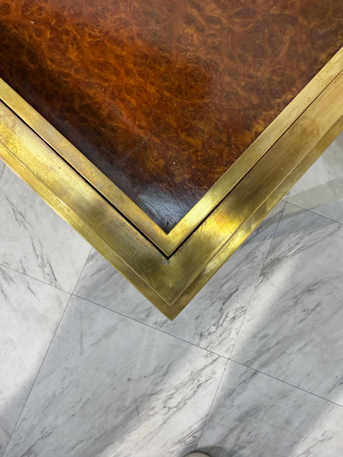 Romeo Rega Italian Brass and Burl Wood Coffee Table, 1970s