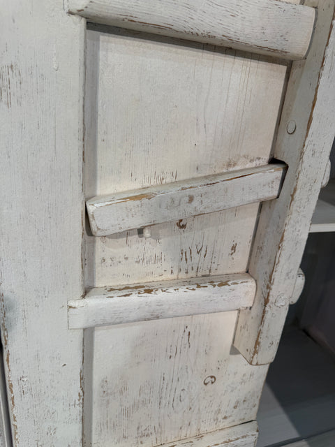 Set Of Rustic Whitewashed Wooden Armoire with Geometric Relief Doors