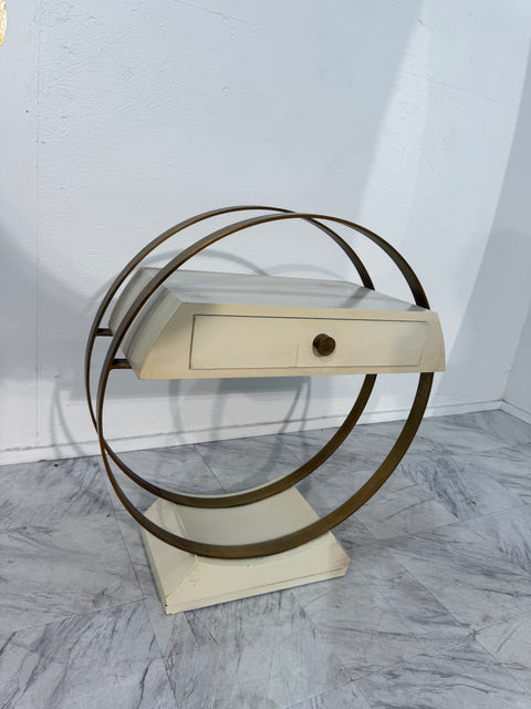 Mid-Century Modern Circular Side Table with Drawer