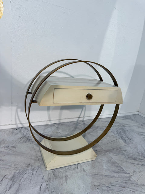 Mid-Century Modern Circular Side Table with Drawer
