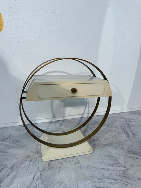Mid-Century Modern Circular Side Table with Drawer