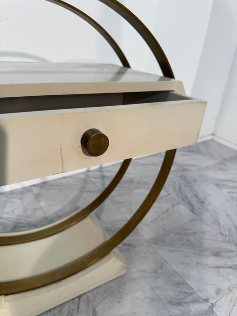 Mid-Century Modern Circular Side Table with Drawer