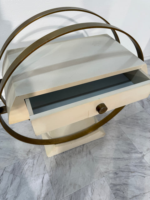 Mid-Century Modern Circular Side Table with Drawer