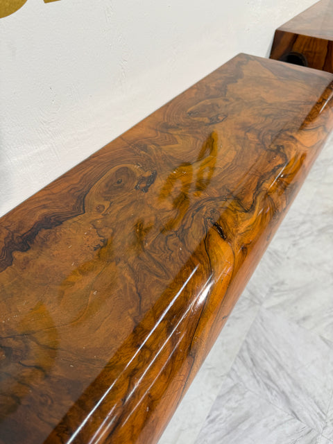 Pair of Mid-Century Italian Burl Wood Console Tables