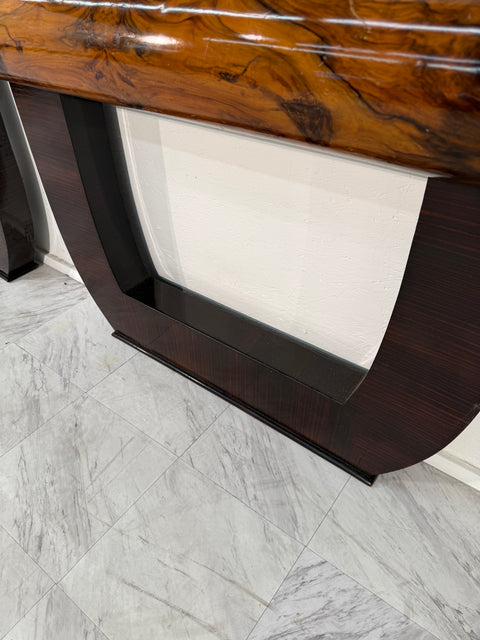 Pair of Mid-Century Italian Burl Wood Console Tables