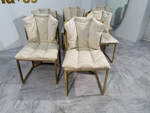 Set of Six Marzio Cecchi Brass and Rattan Dining Chairs, Italy, 1970s