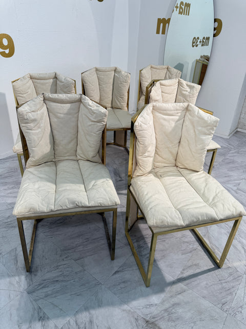 Set of Six Marzio Cecchi Brass and Rattan Dining Chairs, Italy, 1970s