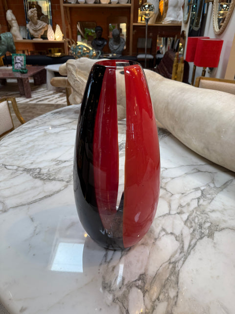 Murano Glass Red and Black Art Vase