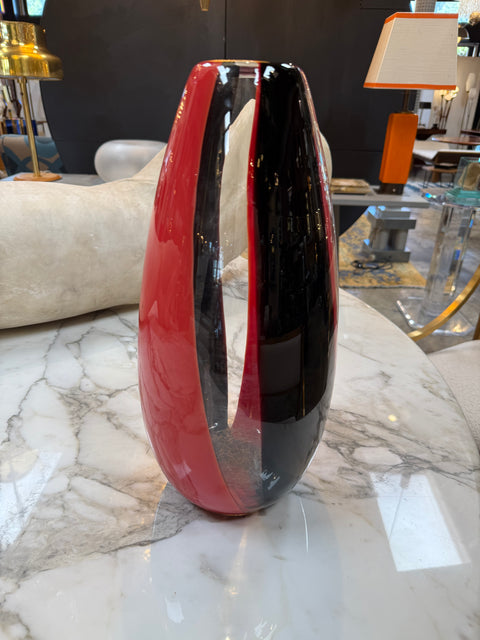 Murano Glass Red and Black Art Vase
