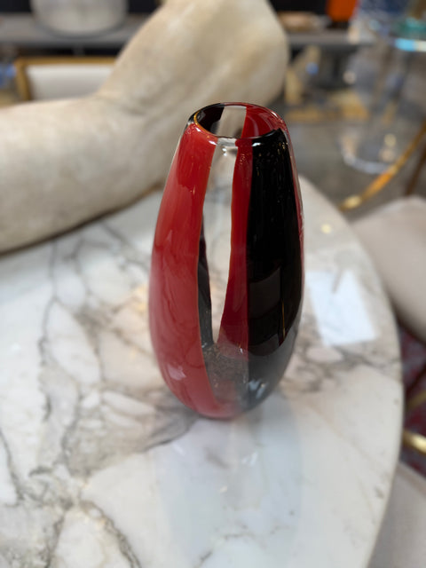 Murano Glass Red and Black Art Vase
