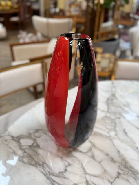 Murano Glass Red and Black Art Vase