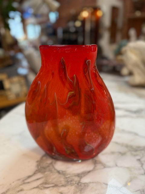 Hand Blown Red Murano Art Glass Italian Vase