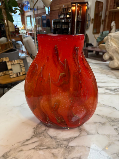 Hand Blown Red Murano Art Glass Italian Vase