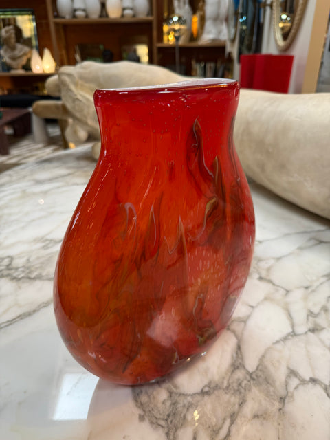 Hand Blown Red Murano Art Glass Italian Vase