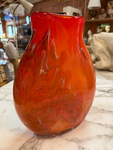 Hand Blown Red Murano Art Glass Italian Vase