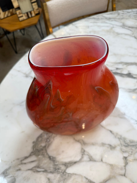 Hand Blown Red Murano Art Glass Italian Vase