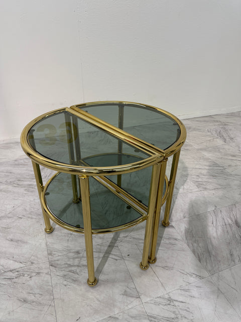 Set of Italian Brass and Smoked Glass Modular Side Tables, 1970s