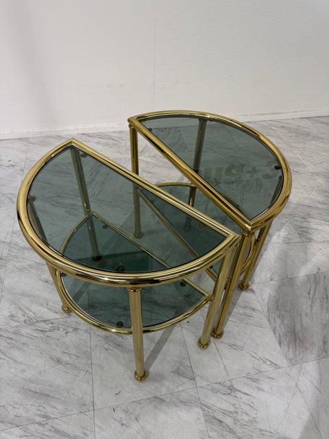 Set of Italian Brass and Smoked Glass Modular Side Tables, 1970s