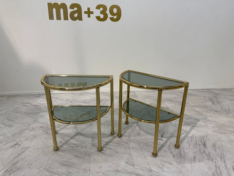 Set of Italian Brass and Smoked Glass Modular Side Tables, 1970s